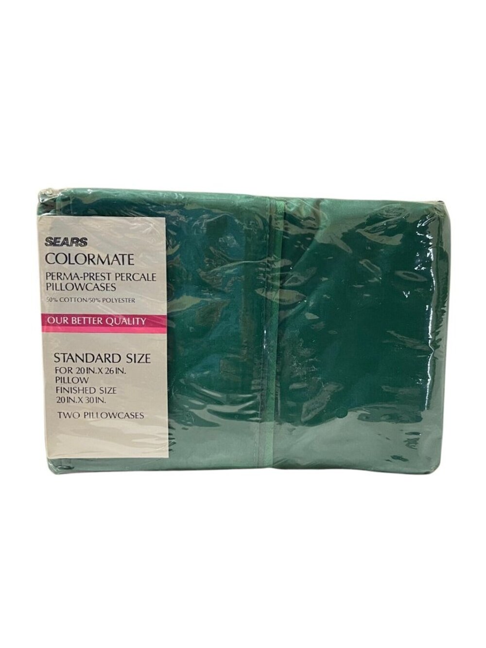 Sears Perma-Prest Standard Pillowcases Pair 50/50 # 844 Evergreen New Old Stock